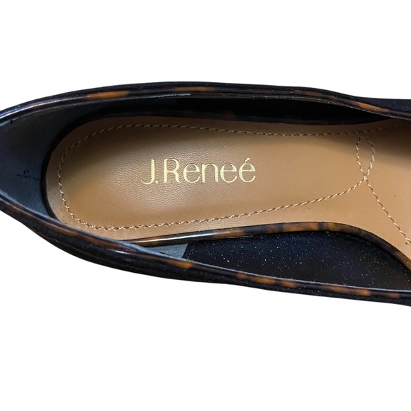 J.Reneé Black Suede Pointed Toe Heels 10W Tortoiseshell Block Heel - Picture 7 of 10